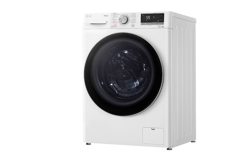 LG Waschmaschine mit 8 kg Kapazität | Energieeffizienzklasse A | 1.400 U./Min. | Weiß mit schwarzem Bullauge | F4WV7081, F4WV7081