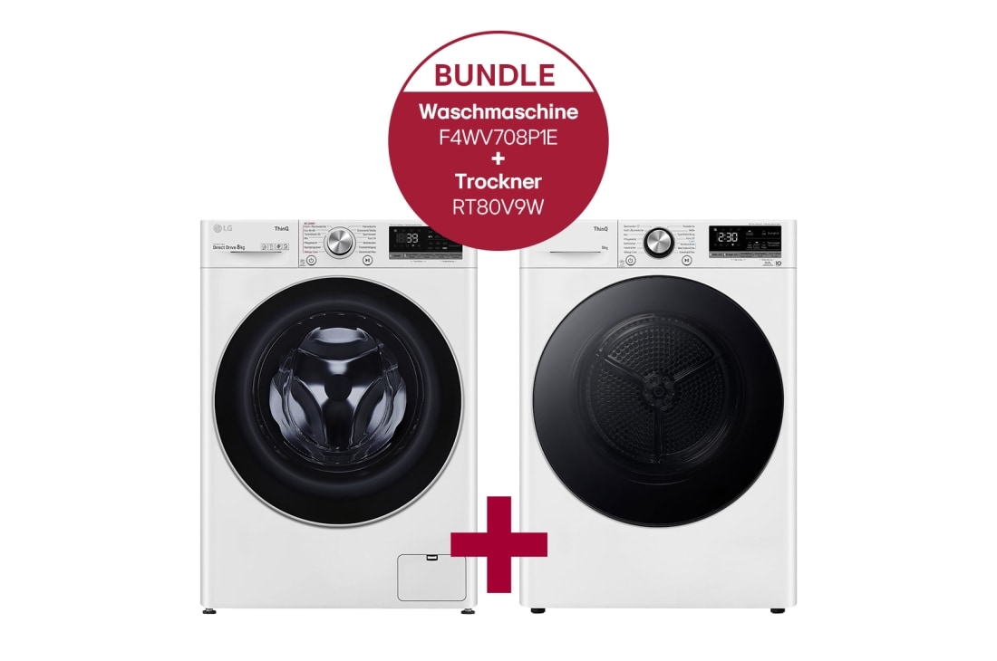 LG Waschmaschine (8 kg, 1.400 U./Min.) und Trockner (8 kg) im Set | F4WV708P1E.RT80V9W, F4WV708P1E.RT80V9W 