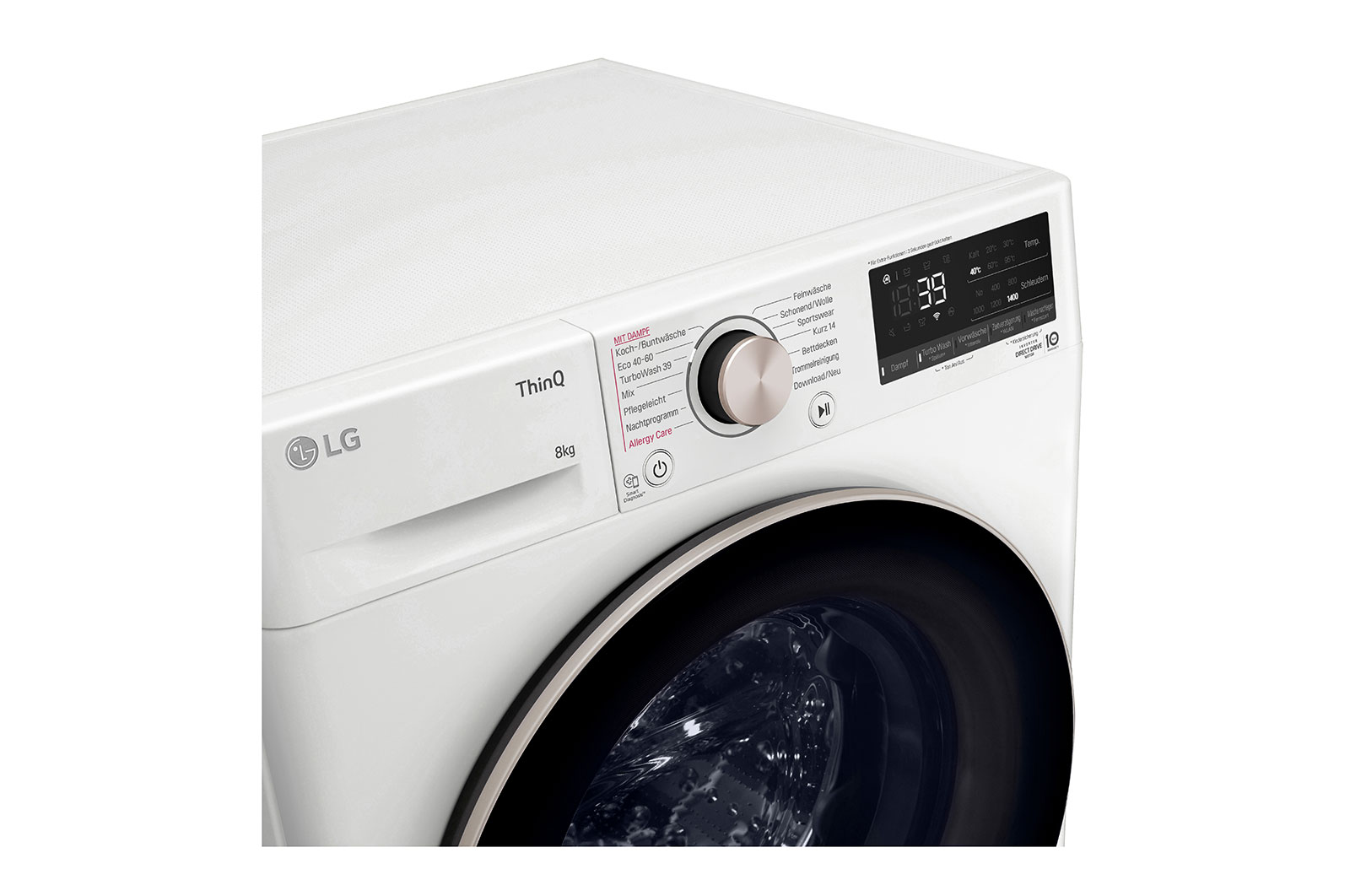 LG Waschmaschine (8 kg, 1.400 U./Min., EEK A) mit roségoldenem Bullaugenring | F4WV708P1R, F4WV708P1R