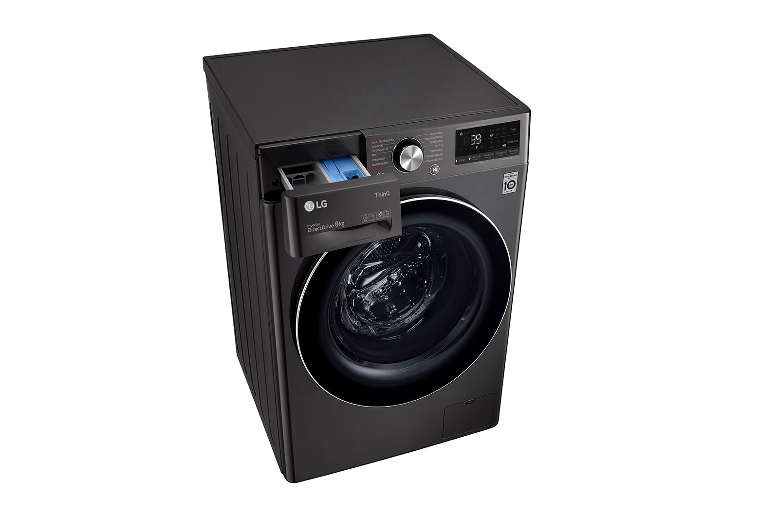 LG Waschmaschine Metallic Black Steel (A, 8 kg, 1.360 U./Min.) mit AI DD® & TurboWash®360° | F4WV708P2BA, F4WV708P2BA