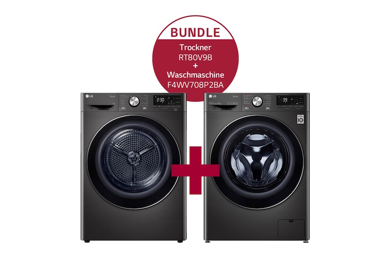 LG Schwarze Waschmaschine (8 kg, 1.400 U./Min.) und Trockner (8kg) im Set | F4WV708P2BA.RT80V9B, F4WV708P2BA.RT80V9B