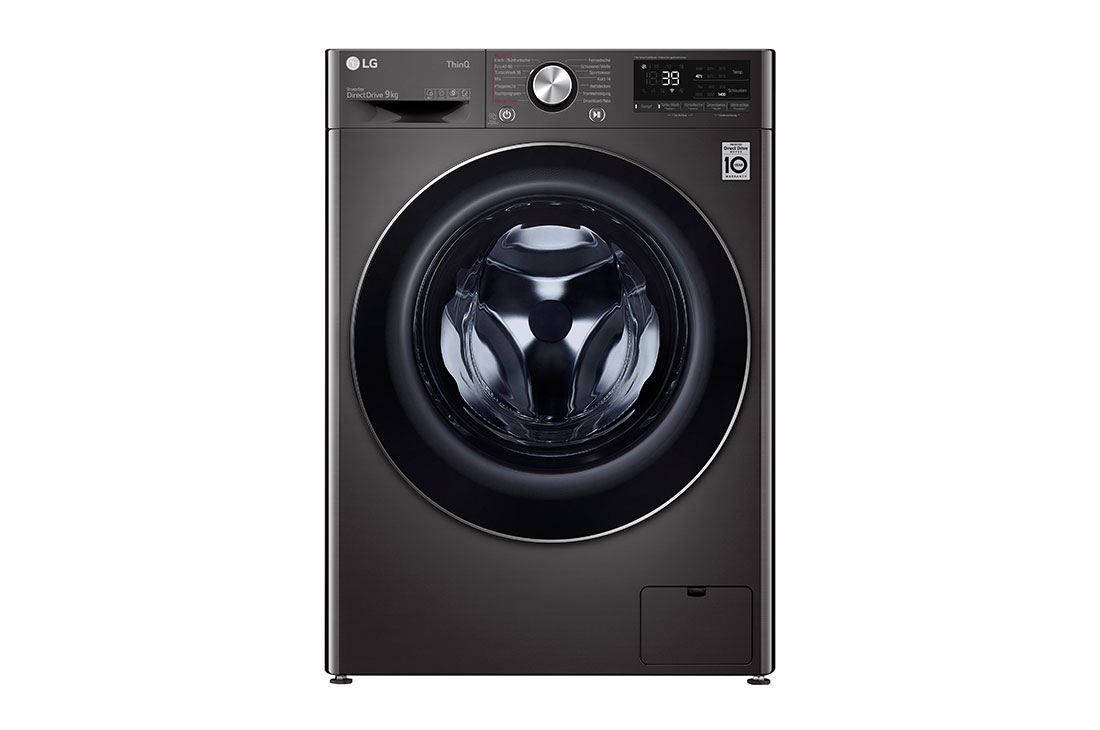 LG Waschmaschine Metallic Black Steel (9 kg, 1.400 U./Min., EEK A) mit Chrom-Bullaugenring | F4WV709P2BA, F4WV709P2BA
