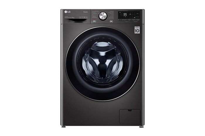 LG Waschmaschine Metallic Black Steel (9 kg, 1.400 U./Min., EEK A) mit Chrom-Bullaugenring | F4WV709P2BA, F4WV709P2BA
