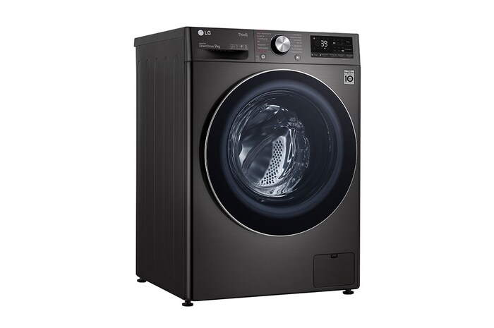 LG Waschmaschine Metallic Black Steel (9 kg, 1.400 U./Min., EEK A) mit Chrom-Bullaugenring | F4WV709P2BA, F4WV709P2BA