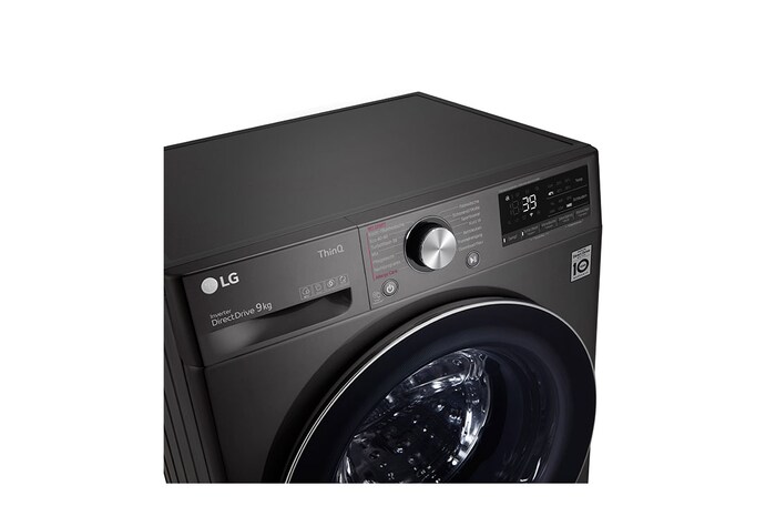 LG Waschmaschine Metallic Black Steel (9 kg, 1.400 U./Min., EEK A) mit Chrom-Bullaugenring | F4WV709P2BA, F4WV709P2BA