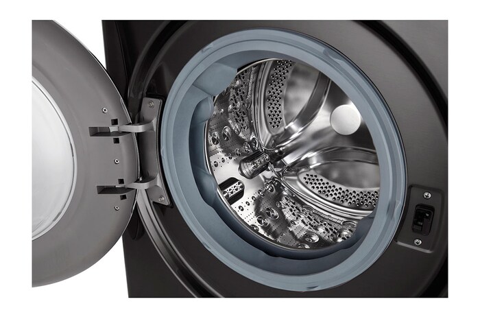 LG Waschmaschine Metallic Black Steel (9 kg, 1.400 U./Min., EEK A) mit Chrom-Bullaugenring | F4WV709P2BA, F4WV709P2BA