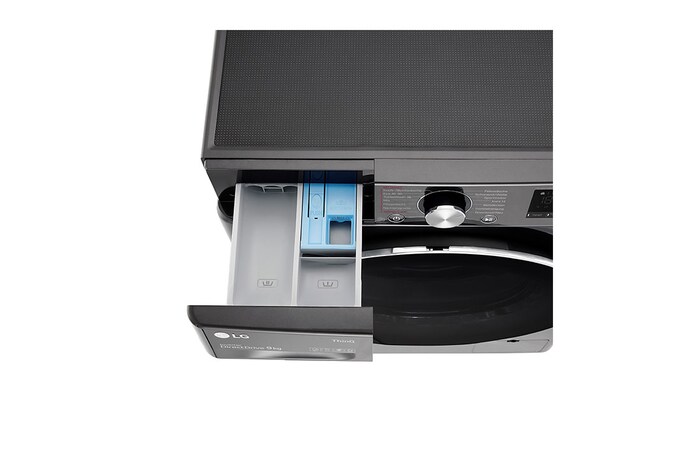 LG Waschmaschine Metallic Black Steel (9 kg, 1.400 U./Min., EEK A) mit Chrom-Bullaugenring | F4WV709P2BA, F4WV709P2BA