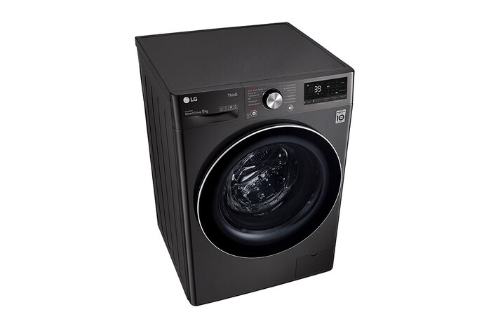 LG Waschmaschine Metallic Black Steel (9 kg, 1.400 U./Min., EEK A) mit Chrom-Bullaugenring | F4WV709P2BA, F4WV709P2BA