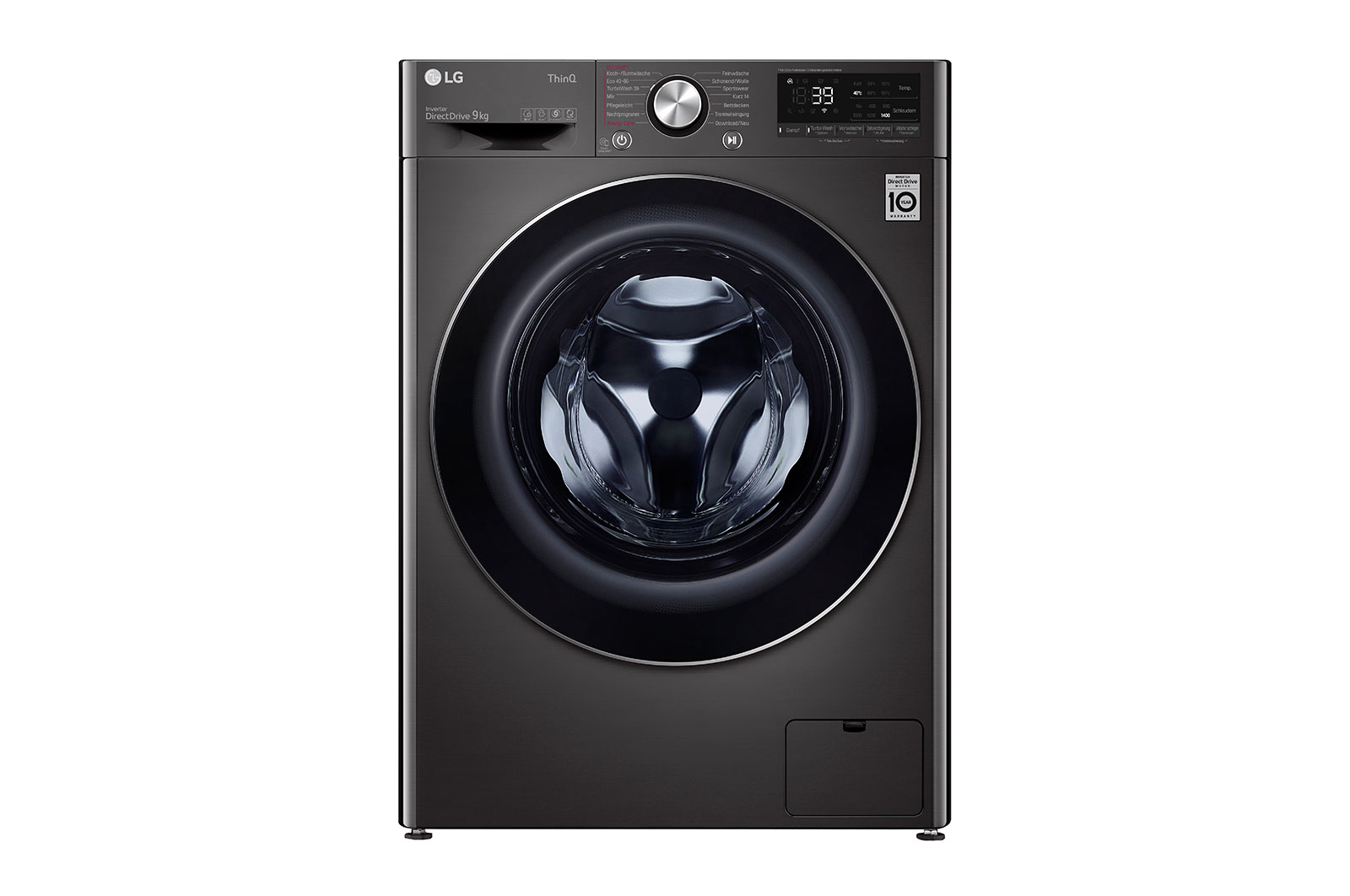 LG Waschmaschine Metallic Black Steel (9 kg, 1.400 U./Min., EEK A) mit Chrom-Bullaugenring | F4WV709P2BA, F4WV709P2BA