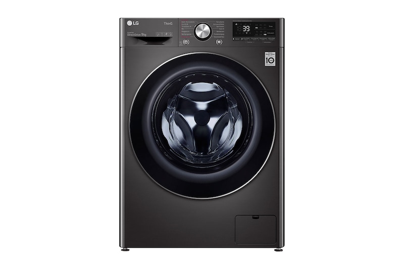 LG Waschmaschine Metallic Black Steel (9 kg, 1.400 U./Min., EEK A) mit Chrom-Bullaugenring | F4WV709P2BA, F4WV709P2BA