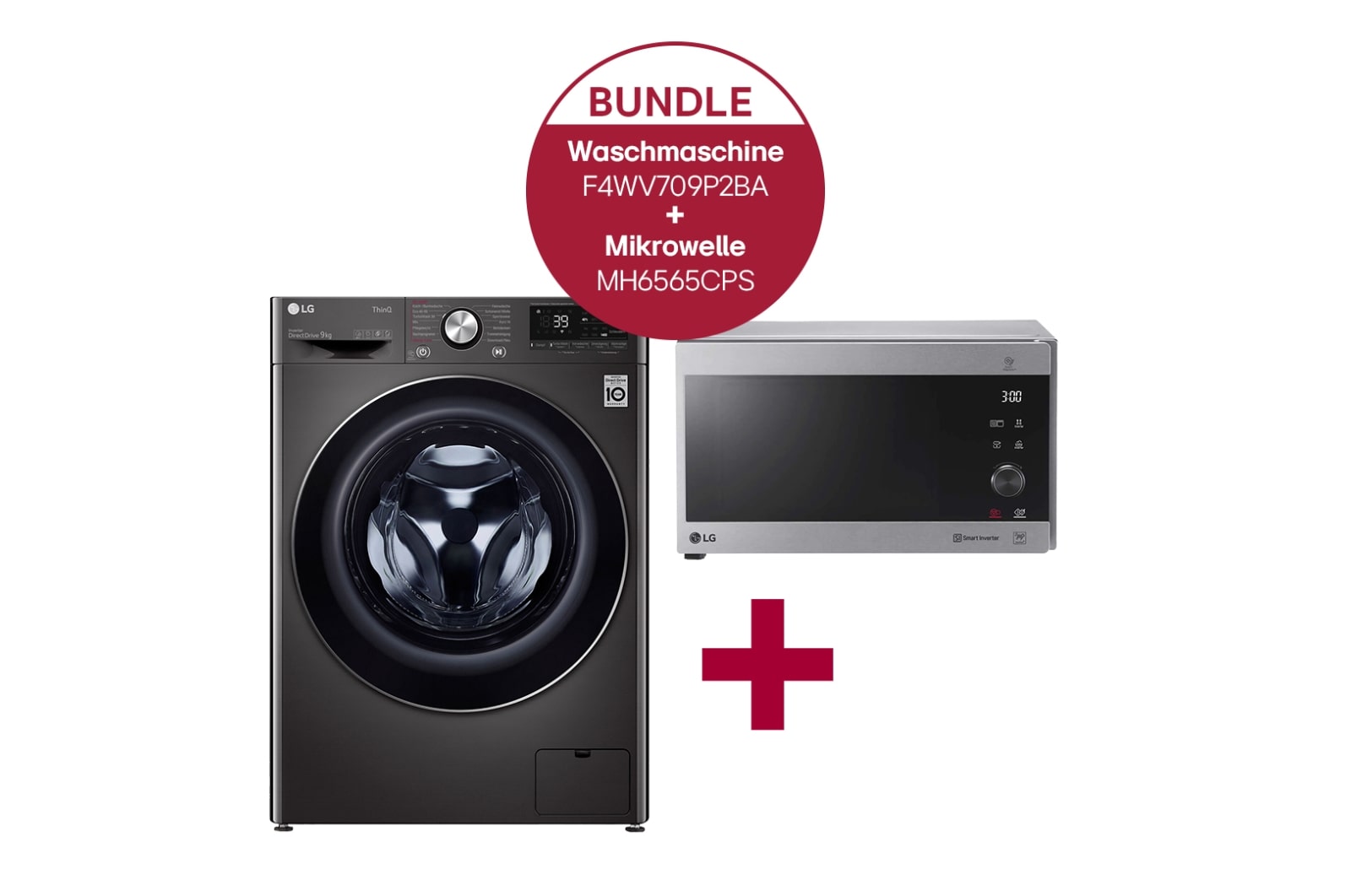 Vorderseite von Waschmaschine (9 kg, 1.400U./Min.) &amp; Mikrowelle (25 L, 1000 Watt) im Set | F4WV709P2BA.MH65CPS F4WV709P2BA.MH65CPS