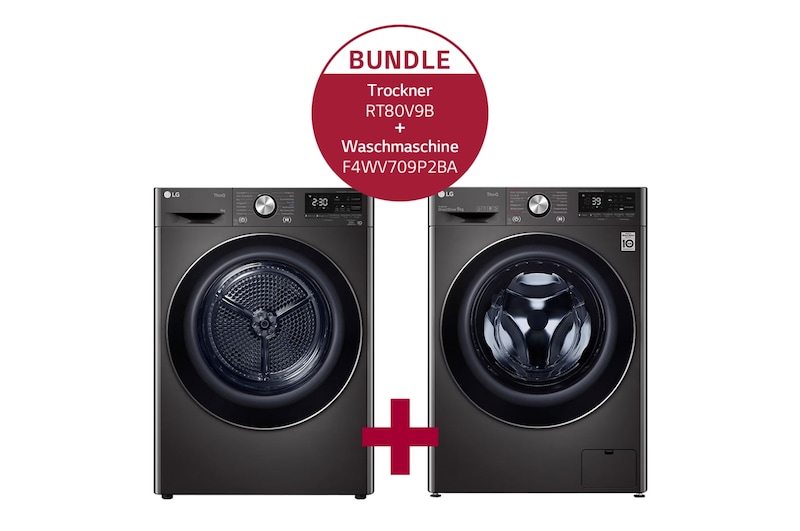 LG Schwarze Waschmaschine (9 kg, 1.400 U./Min.)  & Trockner (9 kg) im Set | F4WV709P2BA.RT80V9B, F4WV709P2BA.RT80V9B