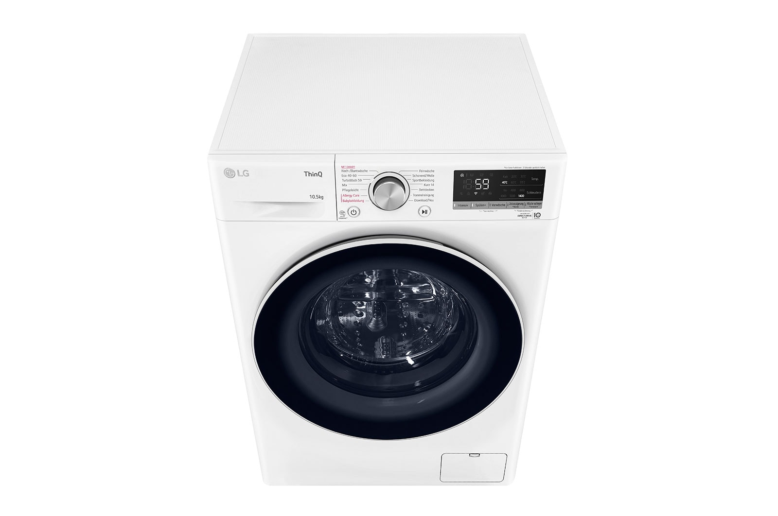 LG Waschmaschine mit 10,5 kg Kapazität | Energieeffizienzklasse A | 1.400 U./Min. | Weiß mit weißem Bullaugenring | F4WV70X0, F4WV70X0