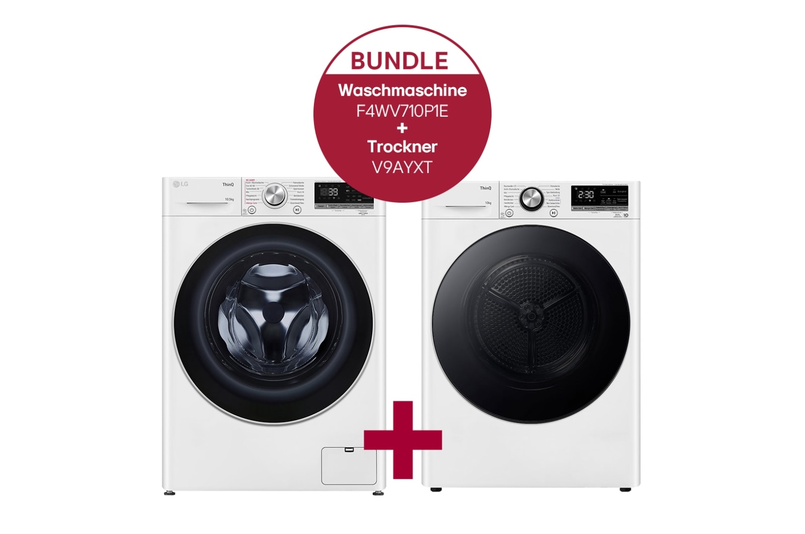 LG Waschmaschine mit AI DD® | 10,5 kg | EEK A | 1.400 U./Min. | Steam | F4WV710P1E & Trockner mit Dual Inverter Wärmepumpentechnologie | 10 kg Fassungsvermögen | EEK A+++ | V9AYXT, F4WV710P1E.V9AYXT