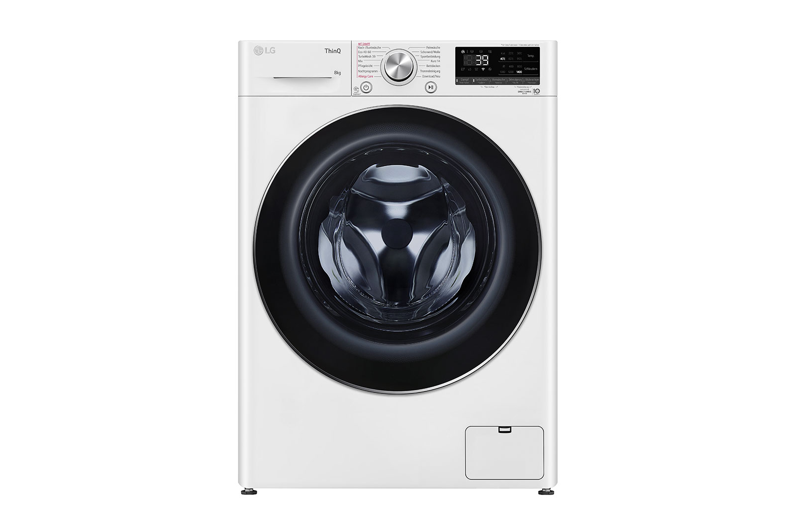 LG Waschmaschine mit 8 kg Kapazität | Energieeffizienzklasse A | 1.400 U./Min. | Weiß mit Chrom-Bullaugenring | F4WV908P2C, F4WV908P2C