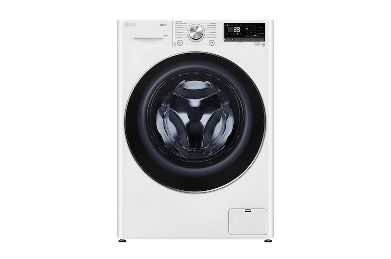 LG Waschmaschine mit 8 kg Kapazität | Energieeffizienzklasse A | 1.400 U./Min. | Weiß mit Chrom-Bullaugenring | F4WV908P2C, F4WV908P2C