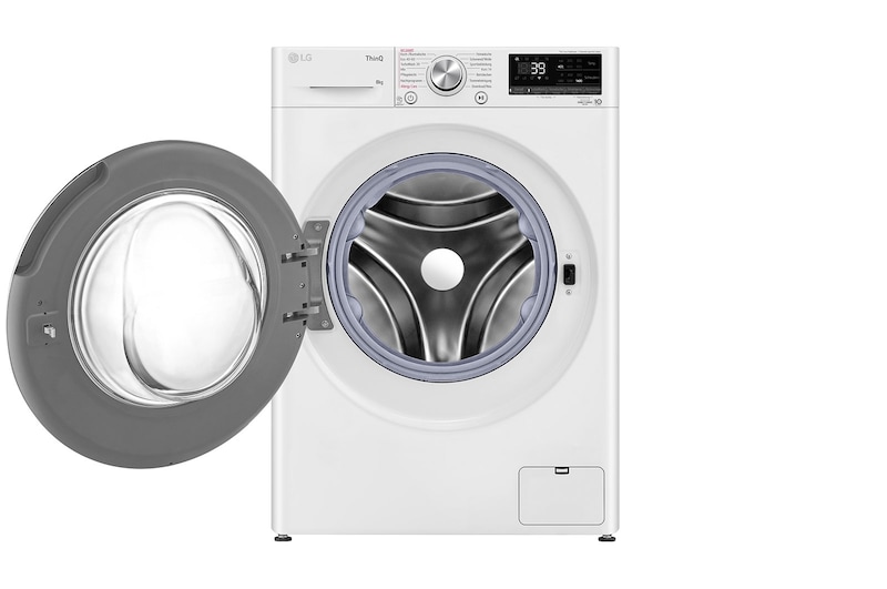 LG Waschmaschine mit 8 kg Kapazität | Energieeffizienzklasse A | 1.400 U./Min. | Weiß mit Chrom-Bullaugenring | F4WV908P2C, F4WV908P2C