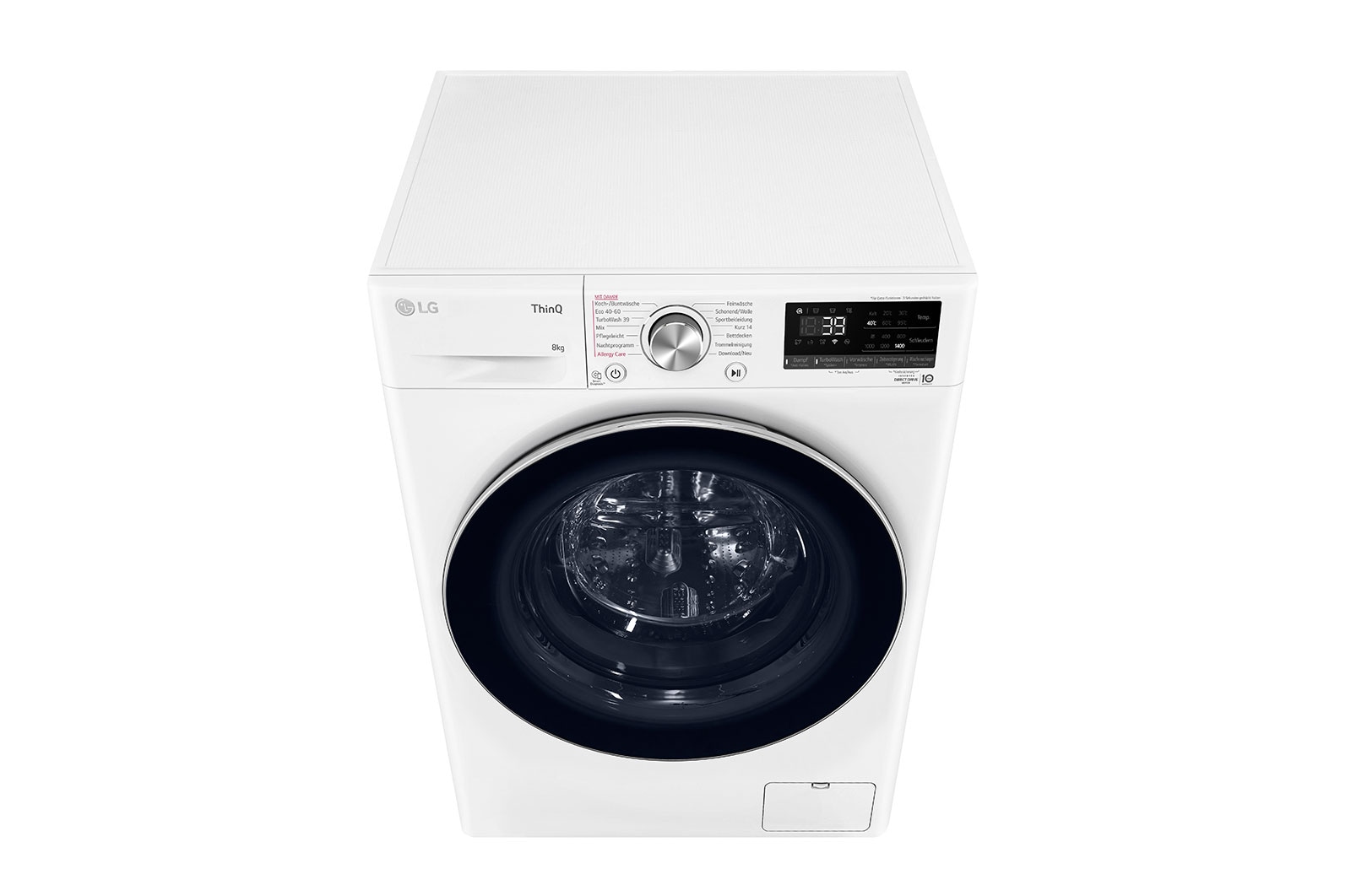 LG Waschmaschine mit 8 kg Kapazität | Energieeffizienzklasse A | 1.400 U./Min. | Weiß mit Chrom-Bullaugenring | F4WV908P2C, F4WV908P2C