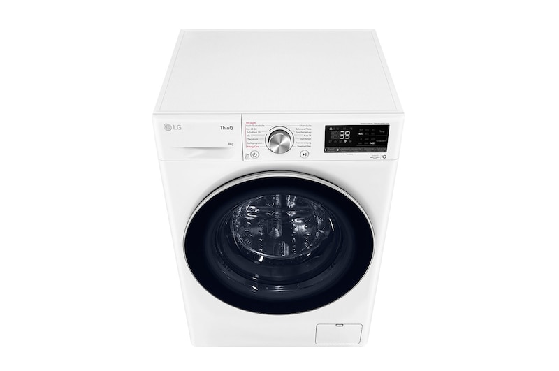 LG Waschmaschine mit 8 kg Kapazität | Energieeffizienzklasse A | 1.400 U./Min. | Weiß mit Chrom-Bullaugenring | F4WV908P2C, F4WV908P2C