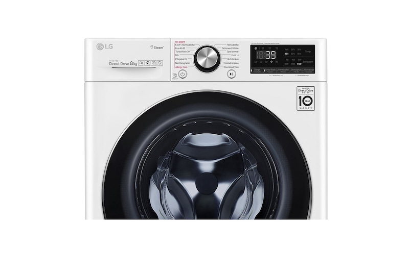 LG Waschmaschine mit 8 kg Kapazität | Energieeffizienzklasse C | 1400 U/Min. | Weiß mit Chrom-Bullaugenring | F4WV908P2E, F4WV908P2E