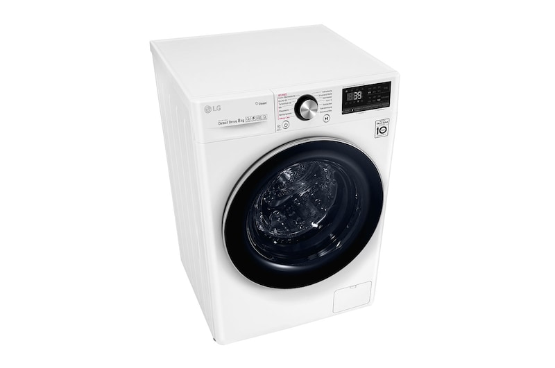 LG Waschmaschine mit 8 kg Kapazität | Energieeffizienzklasse C | 1400 U/Min. | Weiß mit Chrom-Bullaugenring | F4WV908P2E, F4WV908P2E