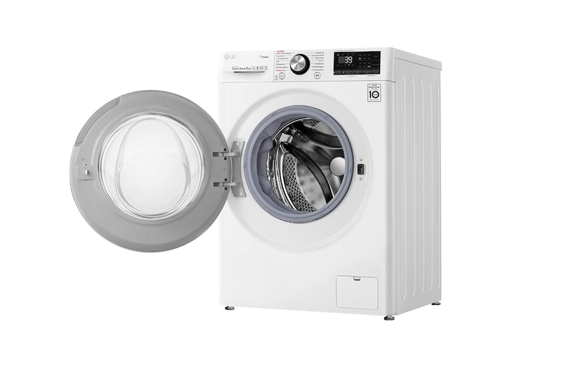 LG Waschmaschine mit 8 kg Kapazität | Energieeffizienzklasse C | 1400 U/Min. | Weiß mit Chrom-Bullaugenring | F4WV908P2E, F4WV908P2E