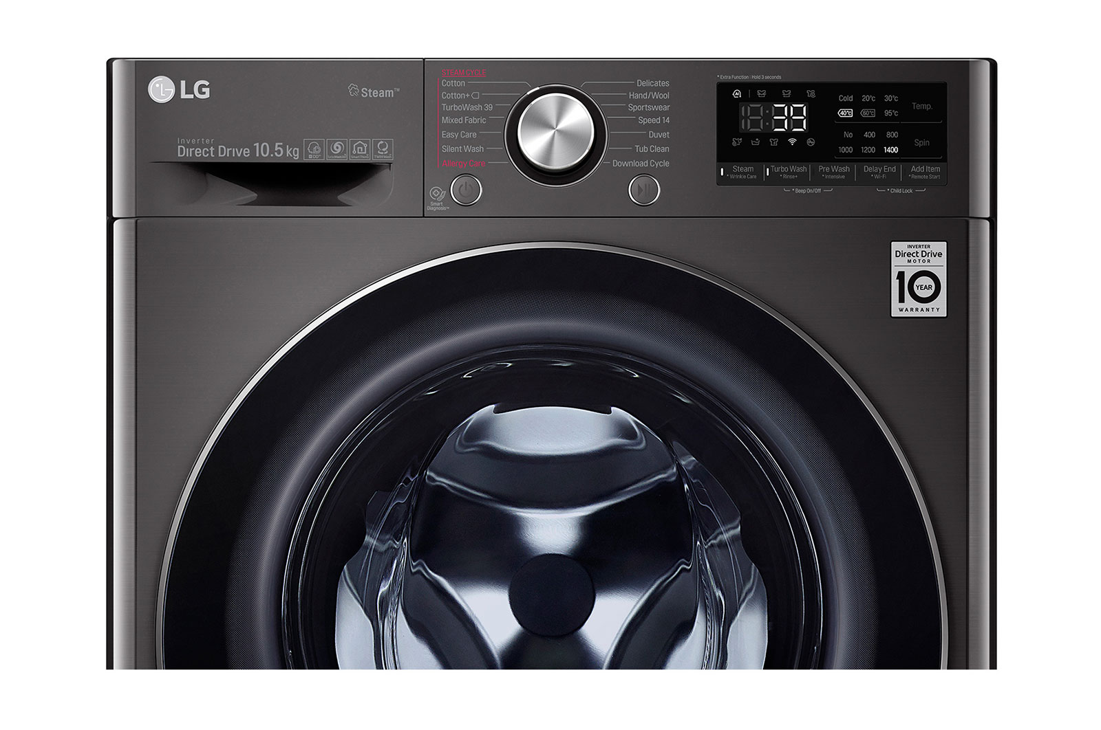 LG Waschmaschine | 10,5 kg | AI DD™ | Steam+™ | TurboWash™360°, F4WV910P2S