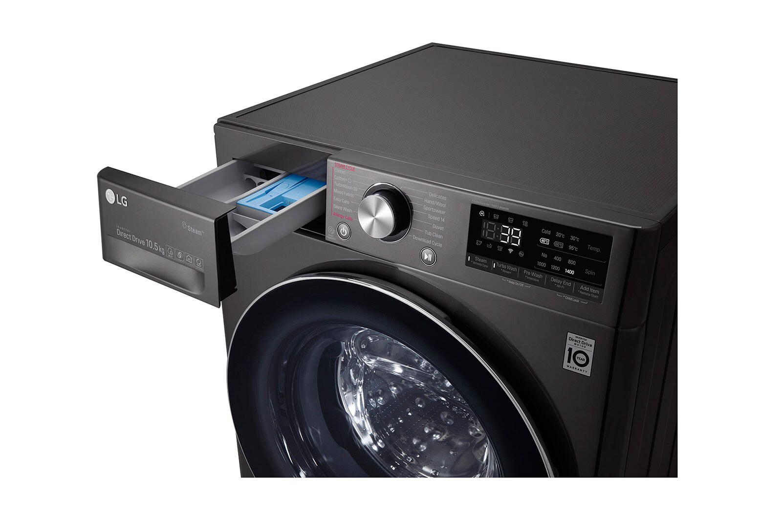 LG Waschmaschine | 10,5 kg | AI DD™ | Steam+™ | TurboWash™360°, F4WV910P2S