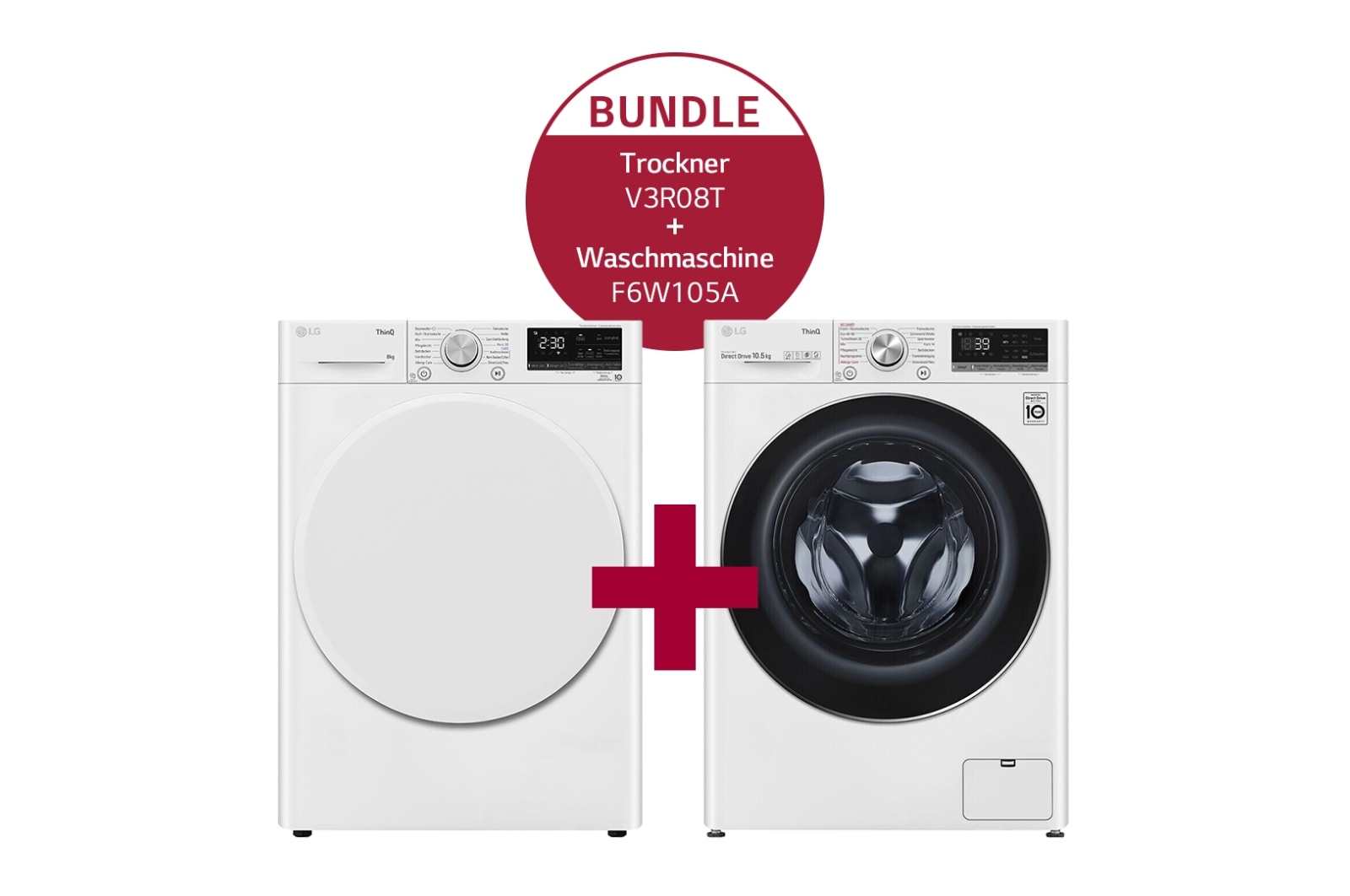 LG Waschmaschine (10,5 kg, 1.560 U./Min.) und Trockner (8 kg) im Set | F6W105A.V3R08T, F6W105A.V3R08T