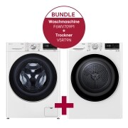 Vorderseite von Waschmaschine mit AI DD® | 9 kg | EEK A | 1.600 U./Min. | Steam | F6WV709P1 &amp; Trockner mit Dual Inverter Wärmepumpentechnologie &amp; Sicherheitsglastür | EEK A&#43;&#43; | V5RT9N F6WV709P1.V5RT9N