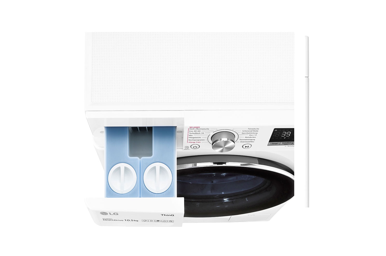 LG Waschmaschine mit 10,5 kg Kapazität | Energieeffizienzklasse A | 1.600 U/Min. | Weiß mit weißem Bullaugenring | F6WV710AT2, F6WV710AT2