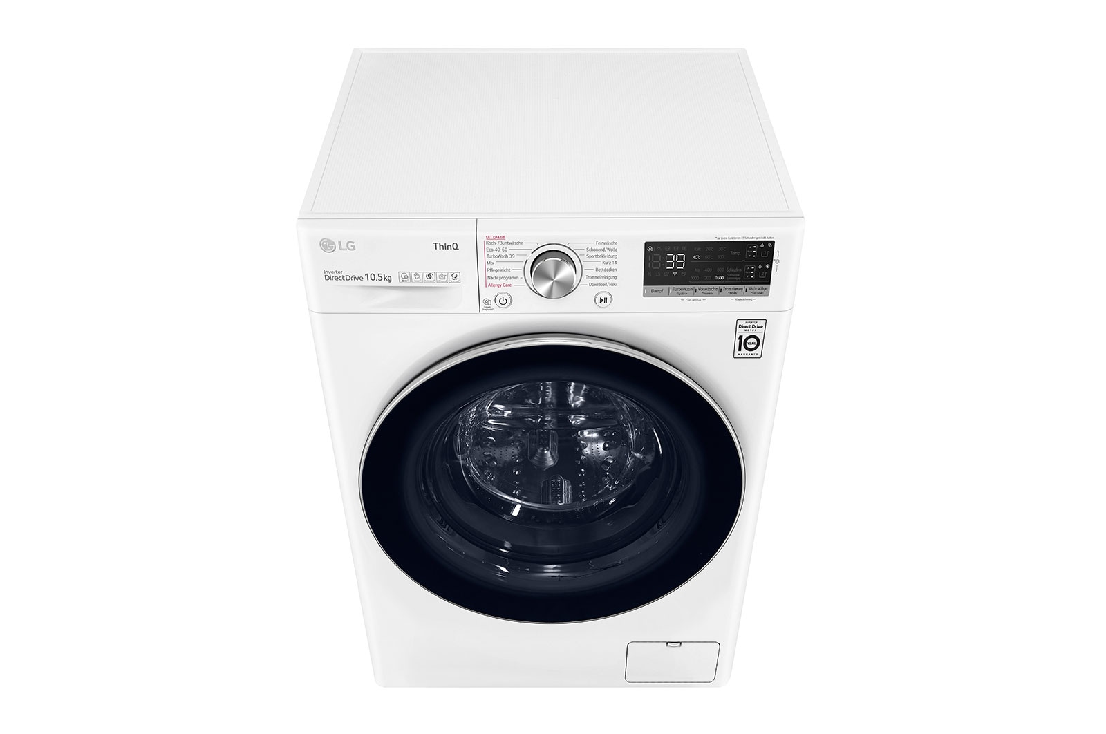 LG Waschmaschine mit 10,5 kg Kapazität | Energieeffizienzklasse A | 1.600 U/Min. | Weiß mit weißem Bullaugenring | F6WV710AT2, F6WV710AT2