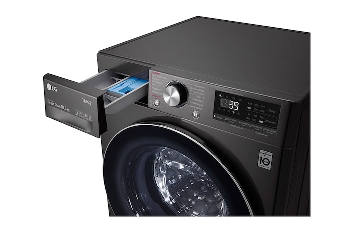 LG Waschmaschine Metallic Black Steel (A, 10,5 kg, 1.560 U./Min.) mit AI DD® & TurboWash®360° | F6WV710P2S, F6WV710P2S
