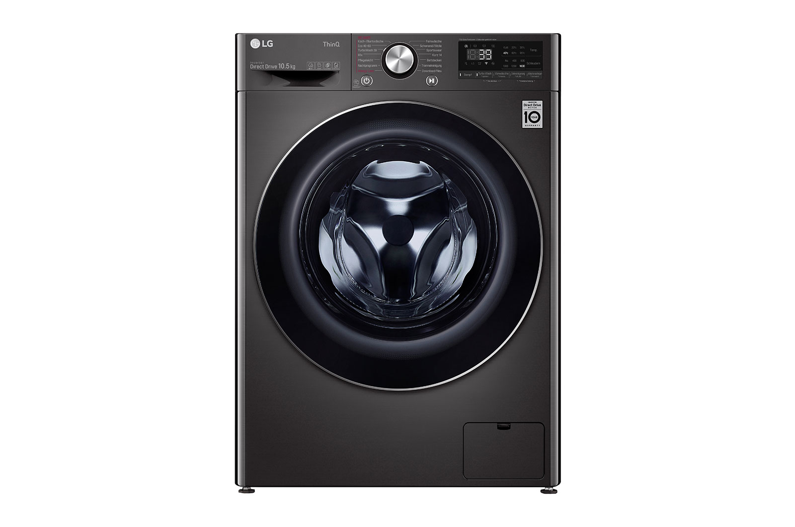 LG Waschmaschine mit AI DD® | 10,5 kg | Energieeffizienzklasse A | 1.600 U./Min. | Steam | TurboWash®360° | Wi-Fi-Funktion | Metallic Black Steel, F6WV710P2S