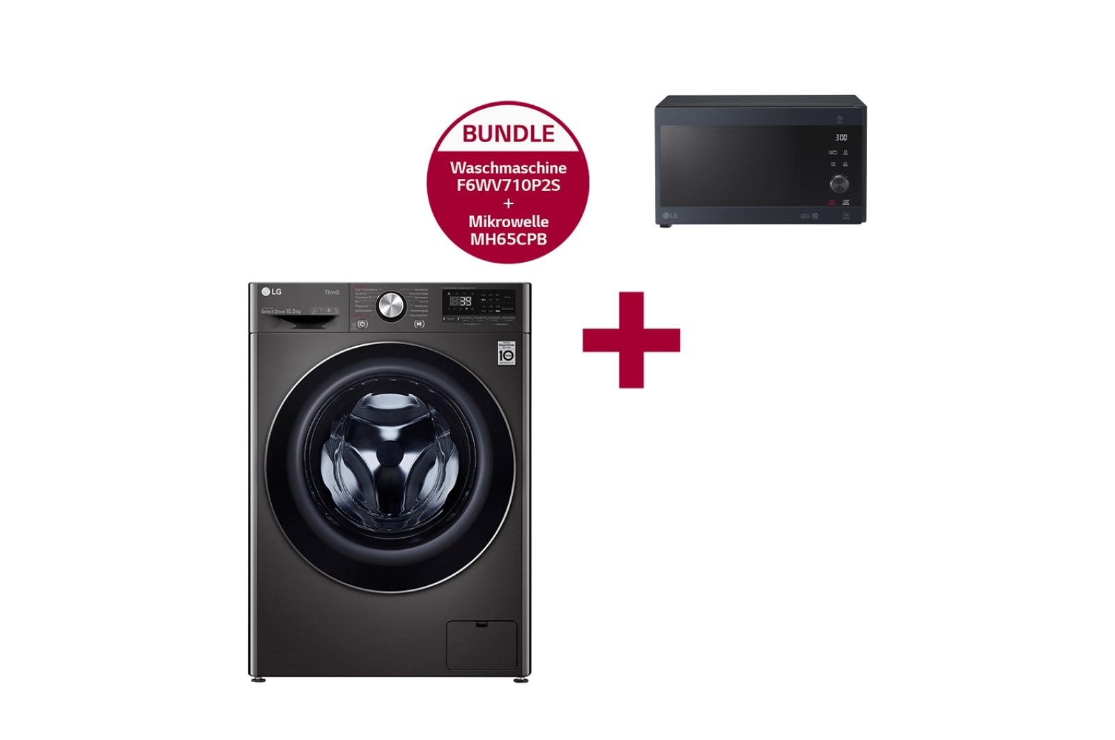 Vorderseite von Waschmaschine (10,5 kg, 1.600 U./Min.) und Mikrowelle (25 L, 1000 Watt) im Set | F6WV710P2S.MH65CPB F6WV710P2S.MH65CPB