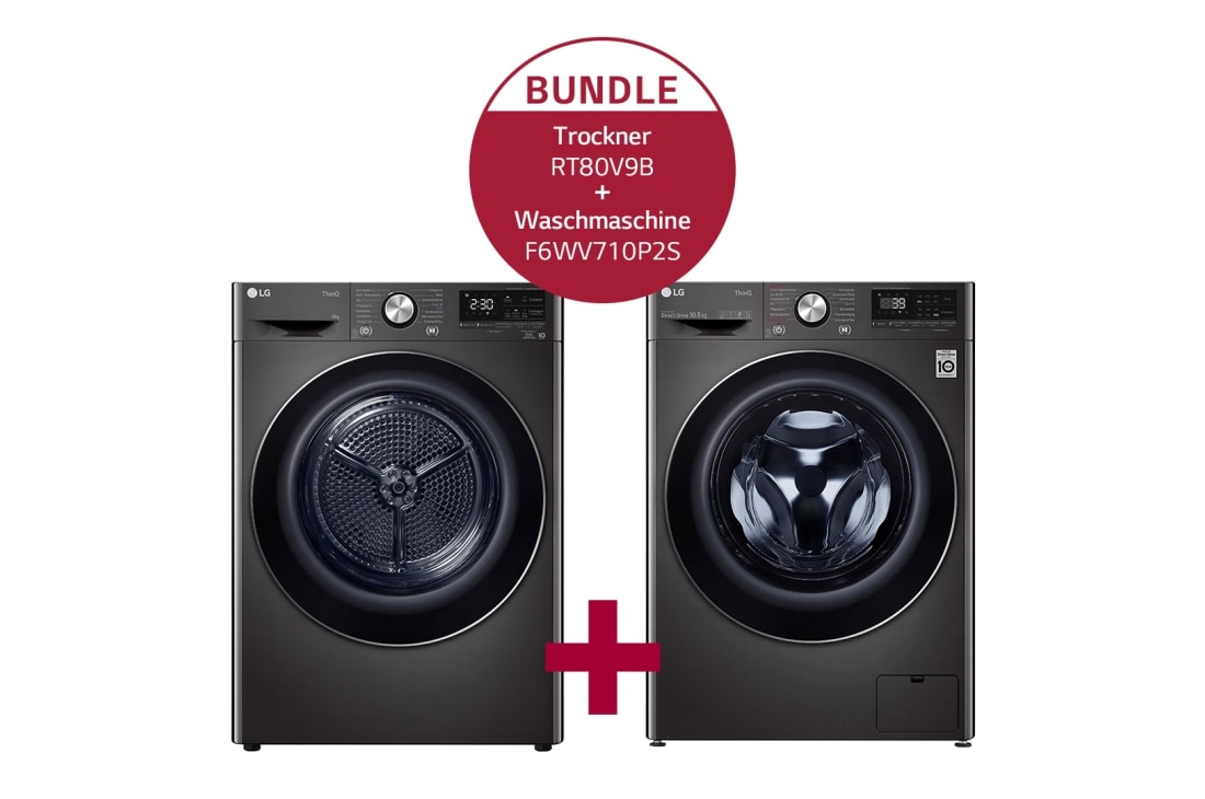 LG Schwarze Waschmaschine (10,5 kg, 1.600 U./Min.) und Trockner (8kg) im Set | F6WV710P2S.RT80V9B, F6WV710P2S.RT80V9B