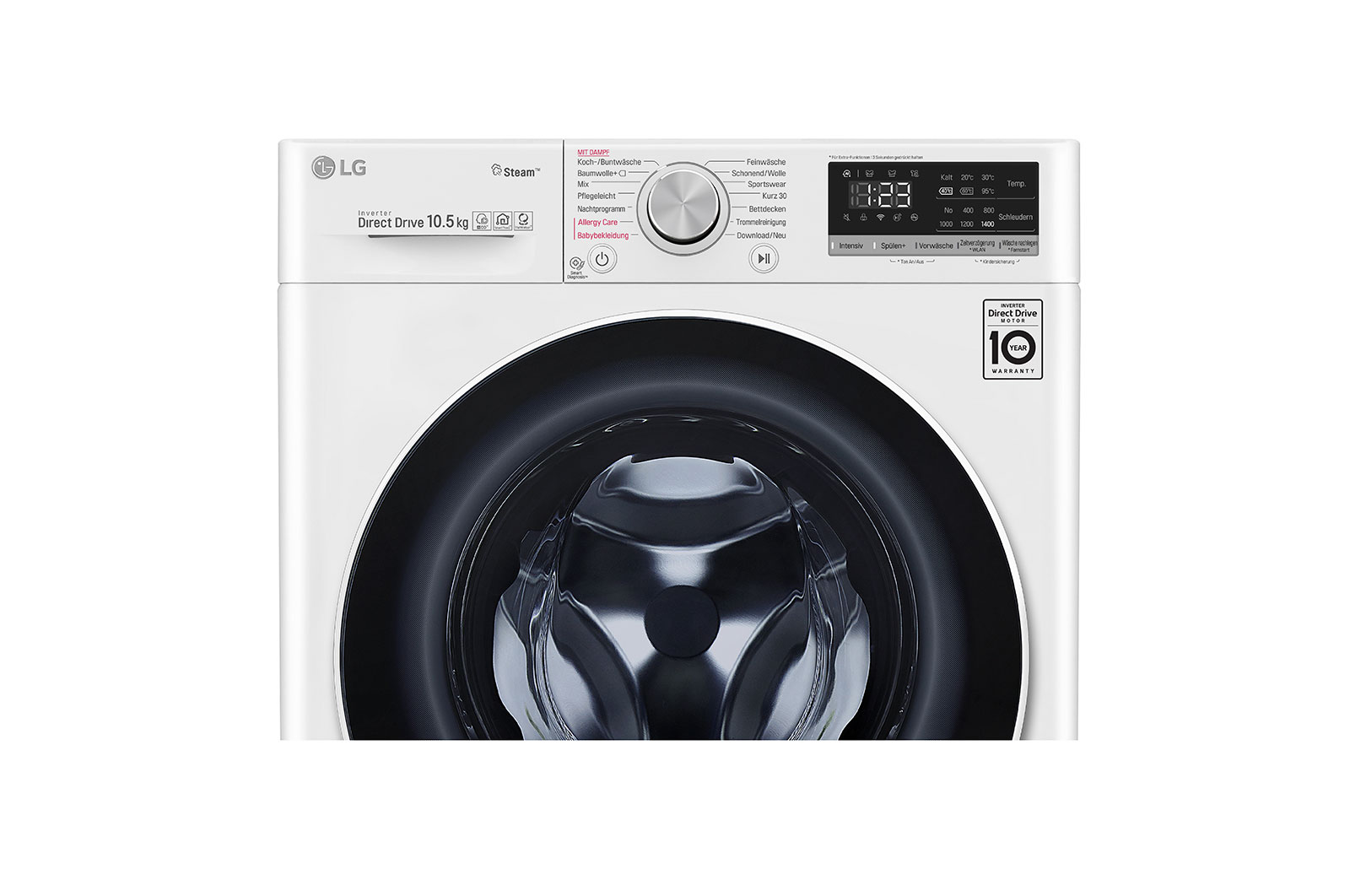 LG Waschmaschine mit AI DD® | 10,5 KG Kapazität | Energieeffizienzklasse B | 1.400 U./Min. | TurboWash® | Wäsche Nachlegen | Steam |  Wi-Fi-Funktion  |  Aqua-Lock®, V510