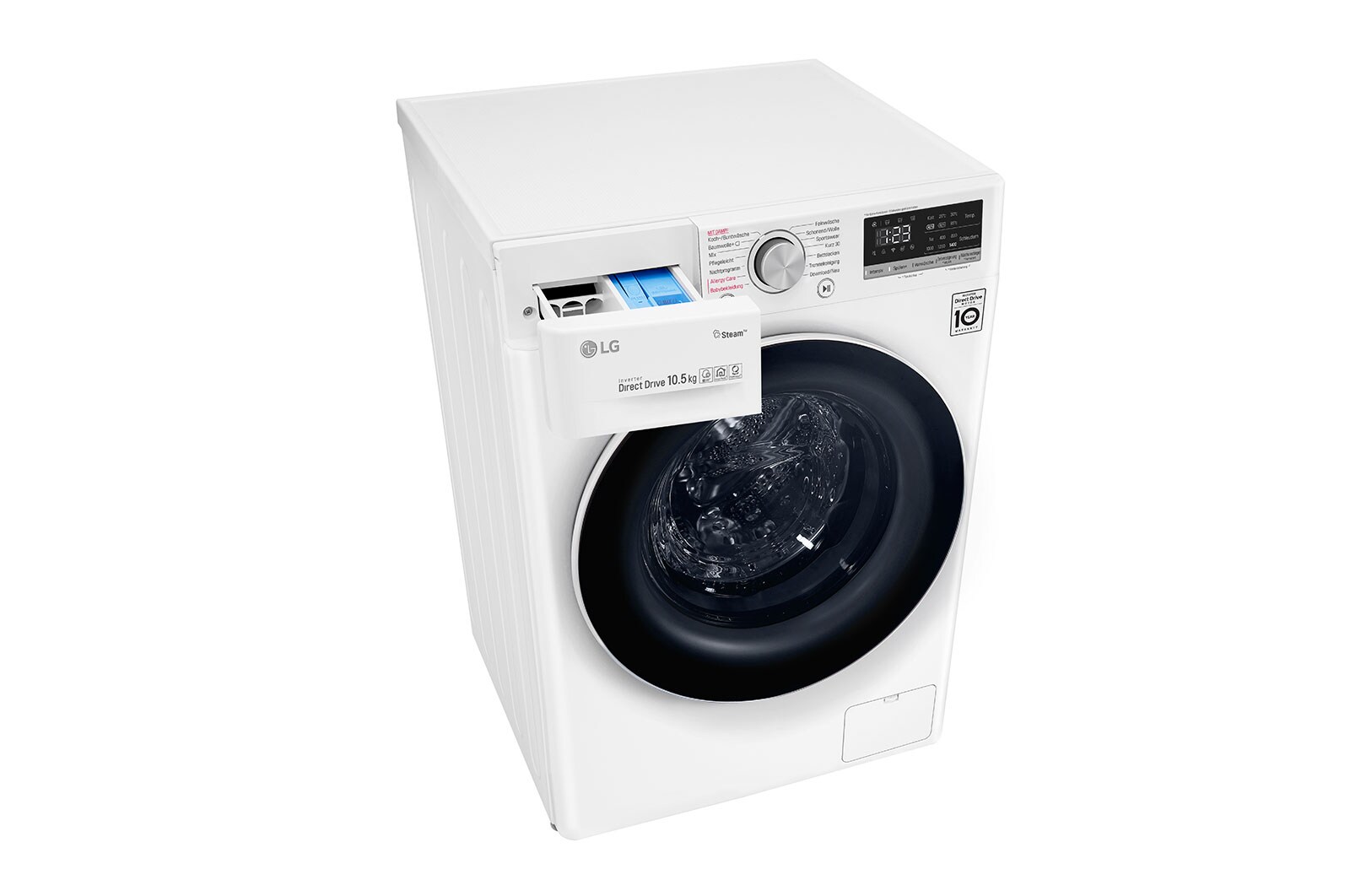 LG Waschmaschine mit AI DD® | 10,5 KG Kapazität | Energieeffizienzklasse B | 1.400 U./Min. | TurboWash® | Wäsche Nachlegen | Steam |  Wi-Fi-Funktion  |  Aqua-Lock®, V510