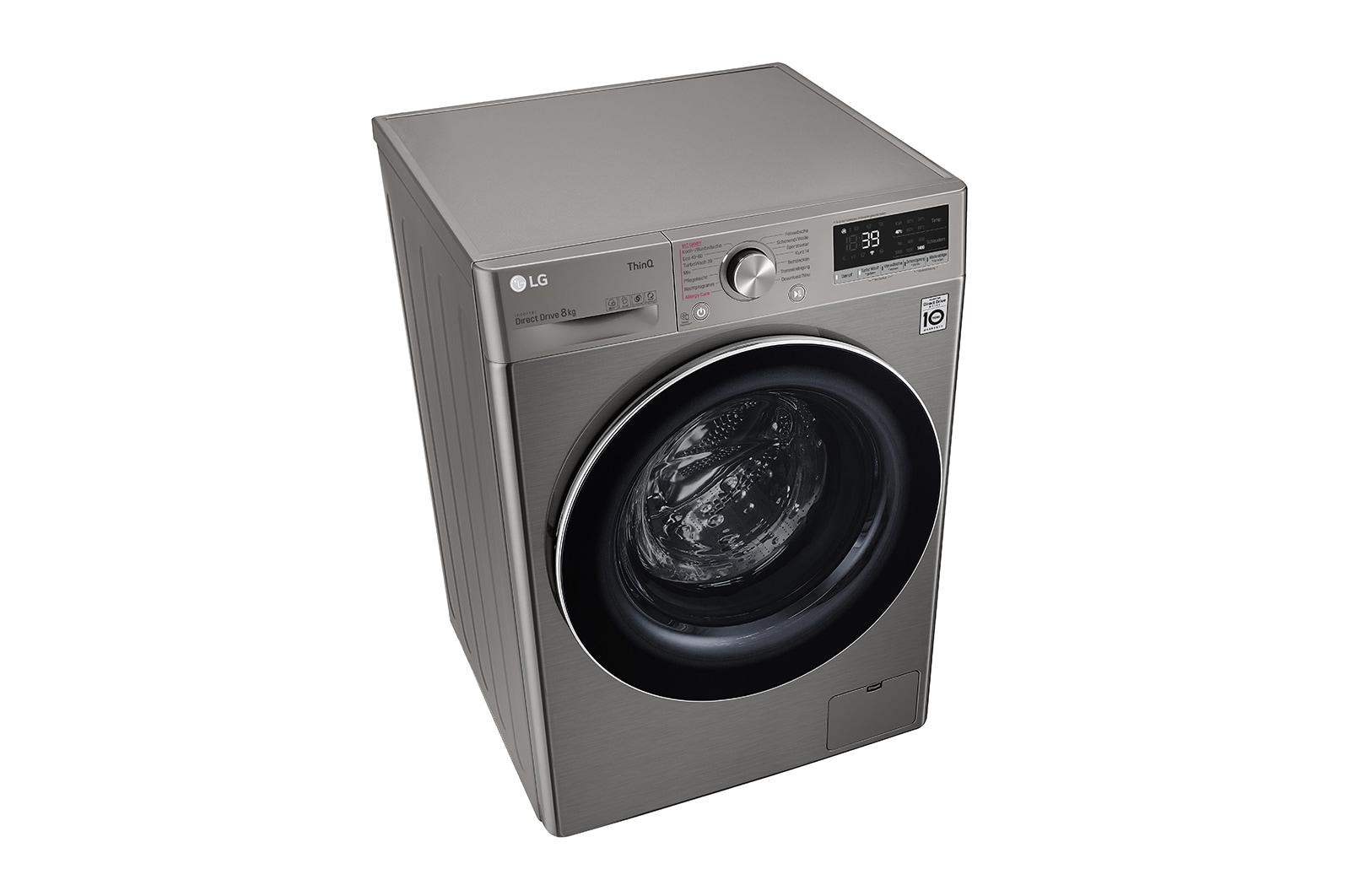 LG Waschmaschine mit 8 kg Kapazität | Energieeffizienzklasse A | 1.400 U./Min. | Platinum Silver mit Chrom-Bullaugenring | V708P2PA, V708P2PA