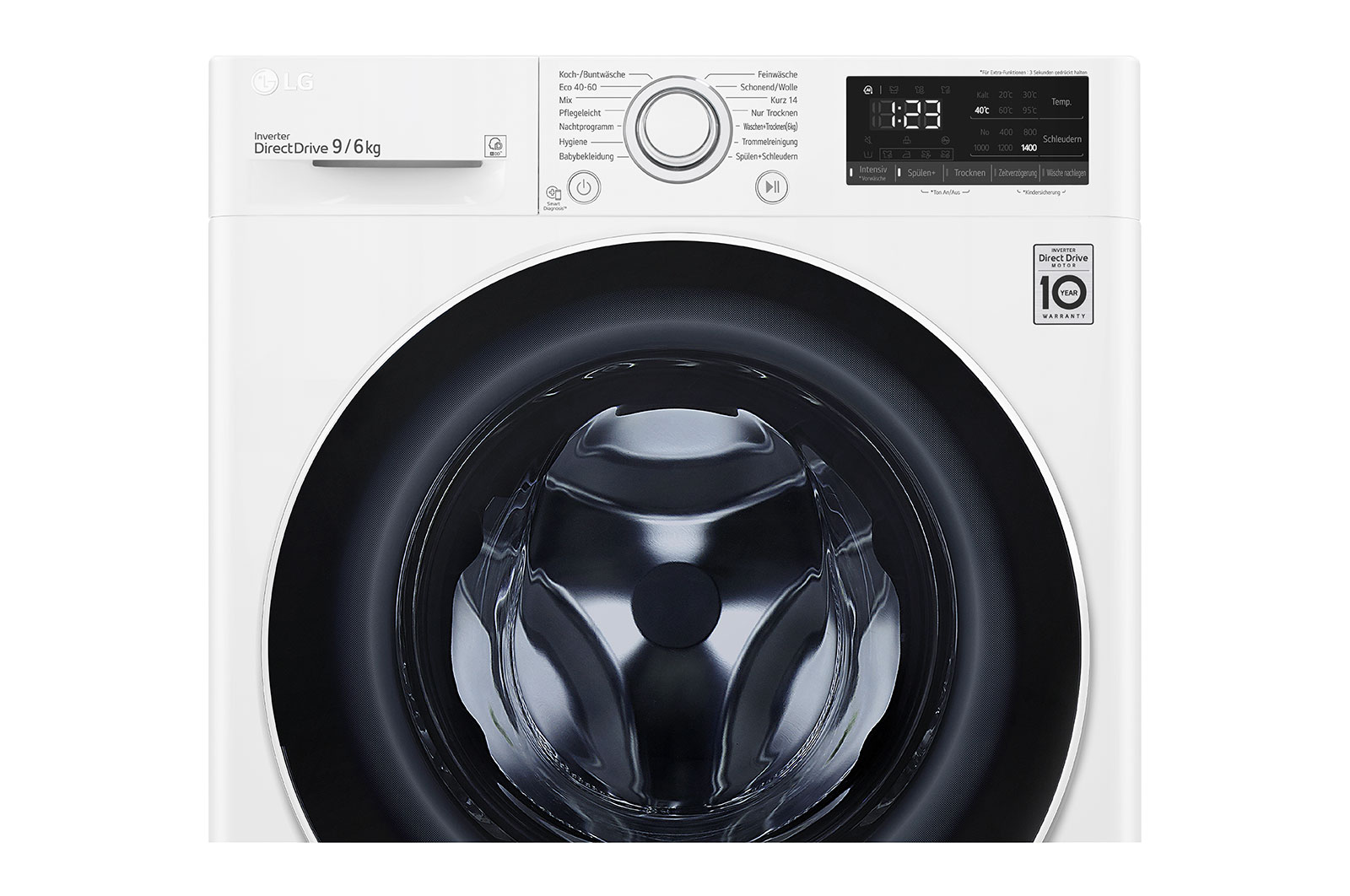 LG Waschtrockner mit  | Energieeffizienzklasse E |  9 kg Waschen | 6 kg Trocknen | Weiß mit weißem Bullaugenring | F14WD96EN0B, F14WD96EN0B
