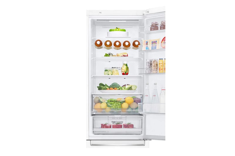 LG ​Kühl-Gefrierkombination | ​384​ Liter Nutzinhalt | Energieeffizienzklasse​ D​ | Premium Weiß​ ​| ​203 cm​ | Inverter Linear Kompressor®​ ​| ​GBB62SWFFN, GBB62SWFFN