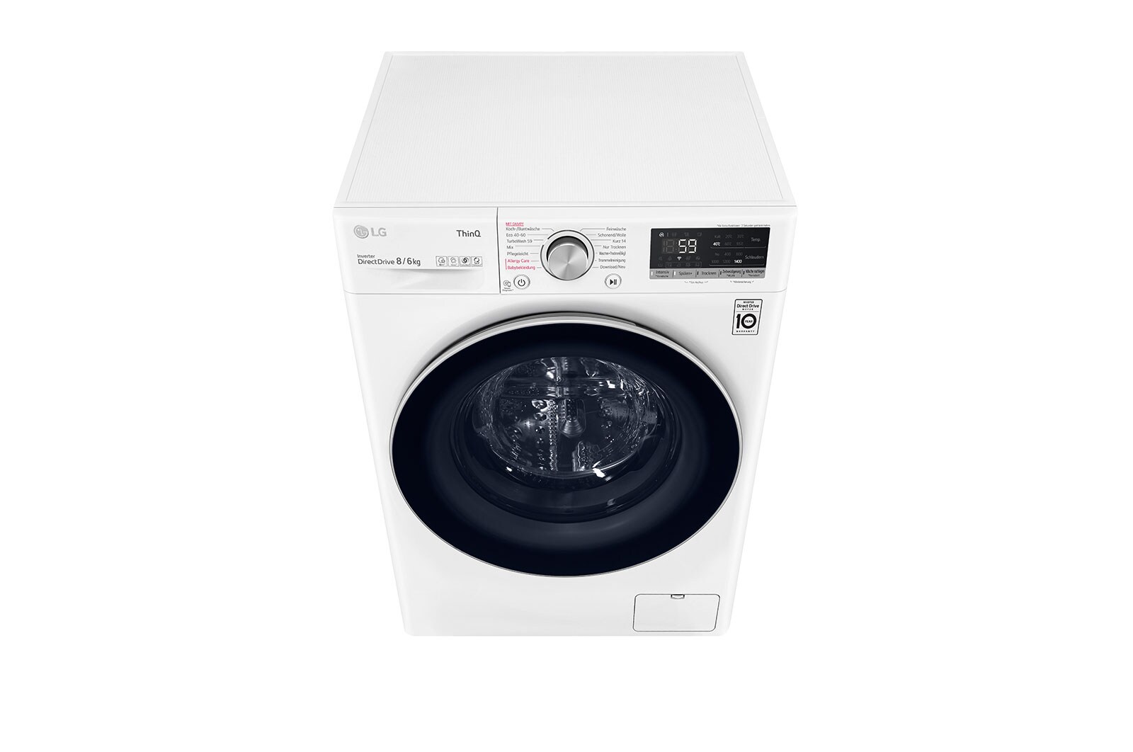 LG Waschtrockner mit 1.400 U./Min. | Energieeffizienzklasse E | 8 kg Waschen | 6 kg Trocknen | Weiß mit weißem Bullaugenring | V4WD860B, V4WD860B