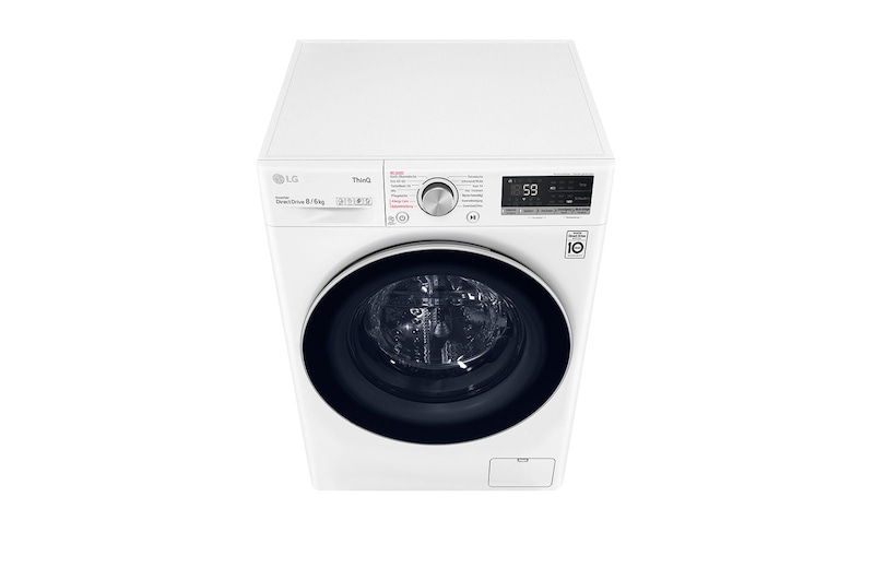 LG Waschtrockner mit 1.400 U./Min. | Energieeffizienzklasse E | 8 kg Waschen | 6 kg Trocknen | Weiß mit weißem Bullaugenring | V4WD860B, V4WD860B