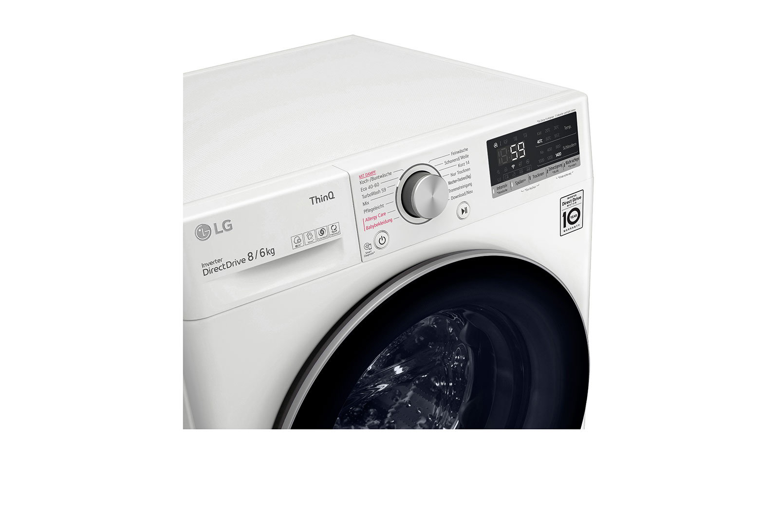 LG Waschtrockner mit 1.400 U./Min. | Energieeffizienzklasse E | 8 kg Waschen | 6 kg Trocknen | Weiß mit weißem Bullaugenring | V4WD860B, V4WD860B