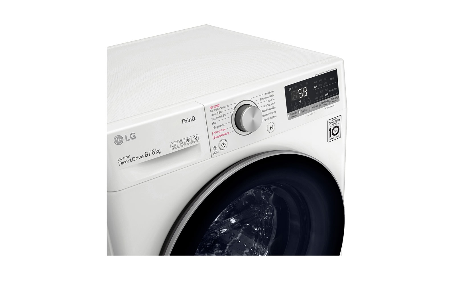 LG Waschtrockner mit 1.400 U./Min. | Energieeffizienzklasse E | 8 kg Waschen | 6 kg Trocknen | Weiß mit weißem Bullaugenring | V4WD860B, V4WD860B