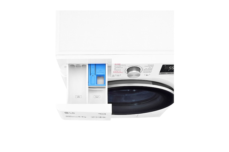 LG Waschtrockner mit 1.400 U./Min. | Energieeffizienzklasse E | 8 kg Waschen | 6 kg Trocknen | Weiß mit weißem Bullaugenring | V4WD860B, V4WD860B