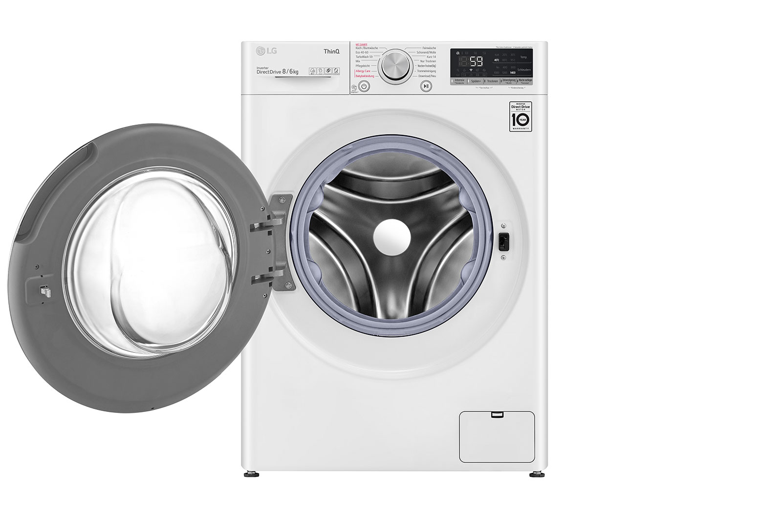 LG Waschtrockner mit 1.400 U./Min. | Energieeffizienzklasse E | 8 kg Waschen | 6 kg Trocknen |  Weiß mit silbernem Bullaugenring  | V4WD86S1B, V4WD86S1B