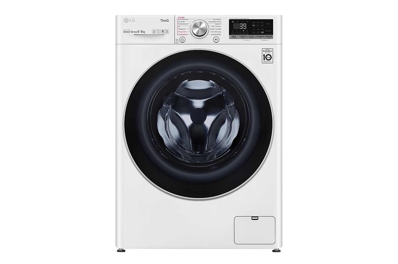 LG Waschtrockner mit AI DD® | 9 KG Waschen | 6 KG Trocknen | 1.400 U./Min. | Steam | TurboWash® 360° | Neue Wohlfühl-Trommel | Wi-Fi-Funktion, V7WD906A