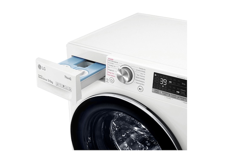 LG Waschtrockner mit 1400 U/Min. | 9 kg Waschen | 6 kg Trocknen | Weiß mit Chrome Bullaugenring | V7WD96AT2, V7WD96AT2
