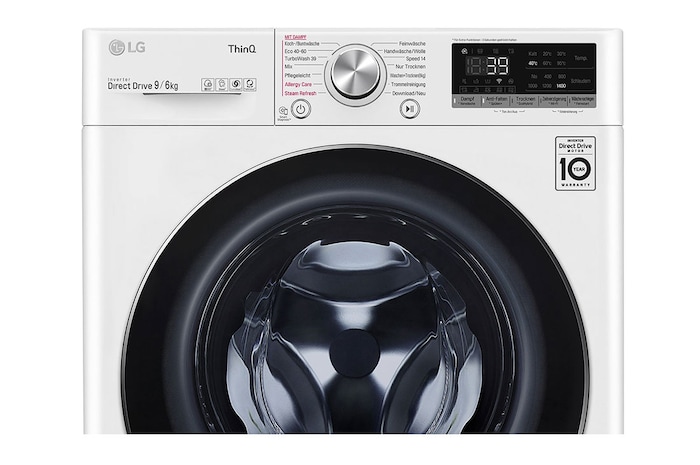 LG  Waschtrockner Weiß (E/A, 9 kg / 6 kg, 1.360 U./Min.) mit Steam & TurboWash® 360° | V7WD96H1A, V7WD96H1A